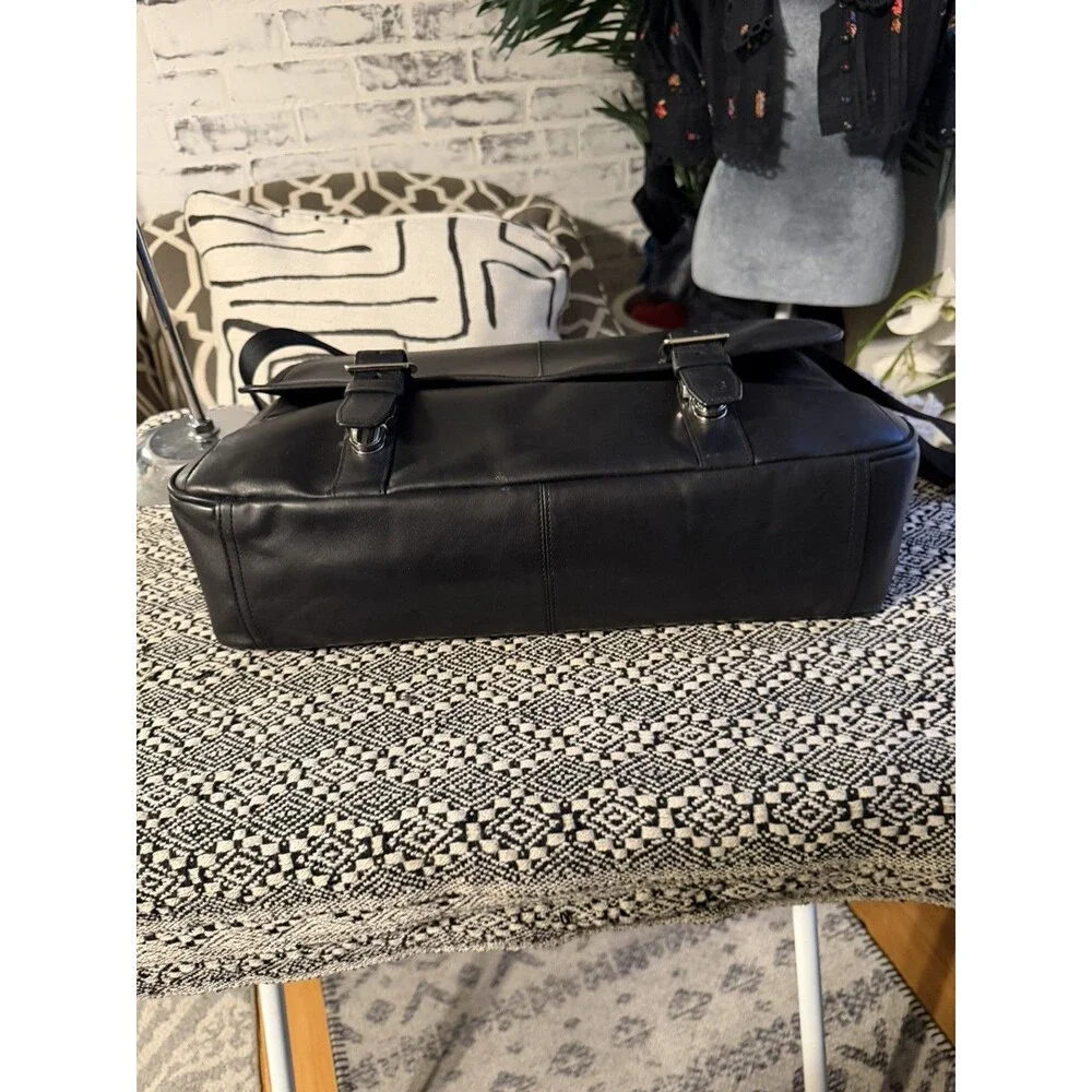 AUTHENTIC COACH LEXINGTON BLACK LEATHER BUSINESS FLAP BRIEFCASE #70666 EUC